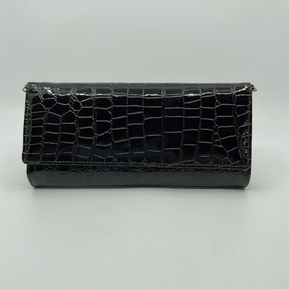 Vintage Club Rochelier Patent Reptile Croc Trifold Wallet Clutch - Picture 2 of 8